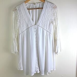 En Creme Women's Crepe Lace Flare Sleeve Top size XS Coquette Fairy Y2K